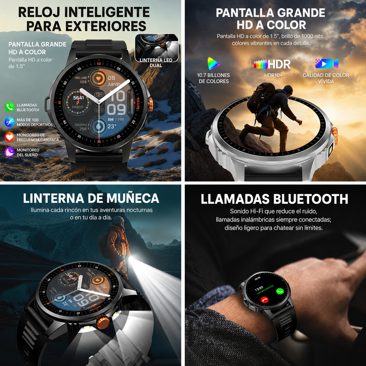 Smartwatch V5 multifuncional con Bluetooth y linterna LED